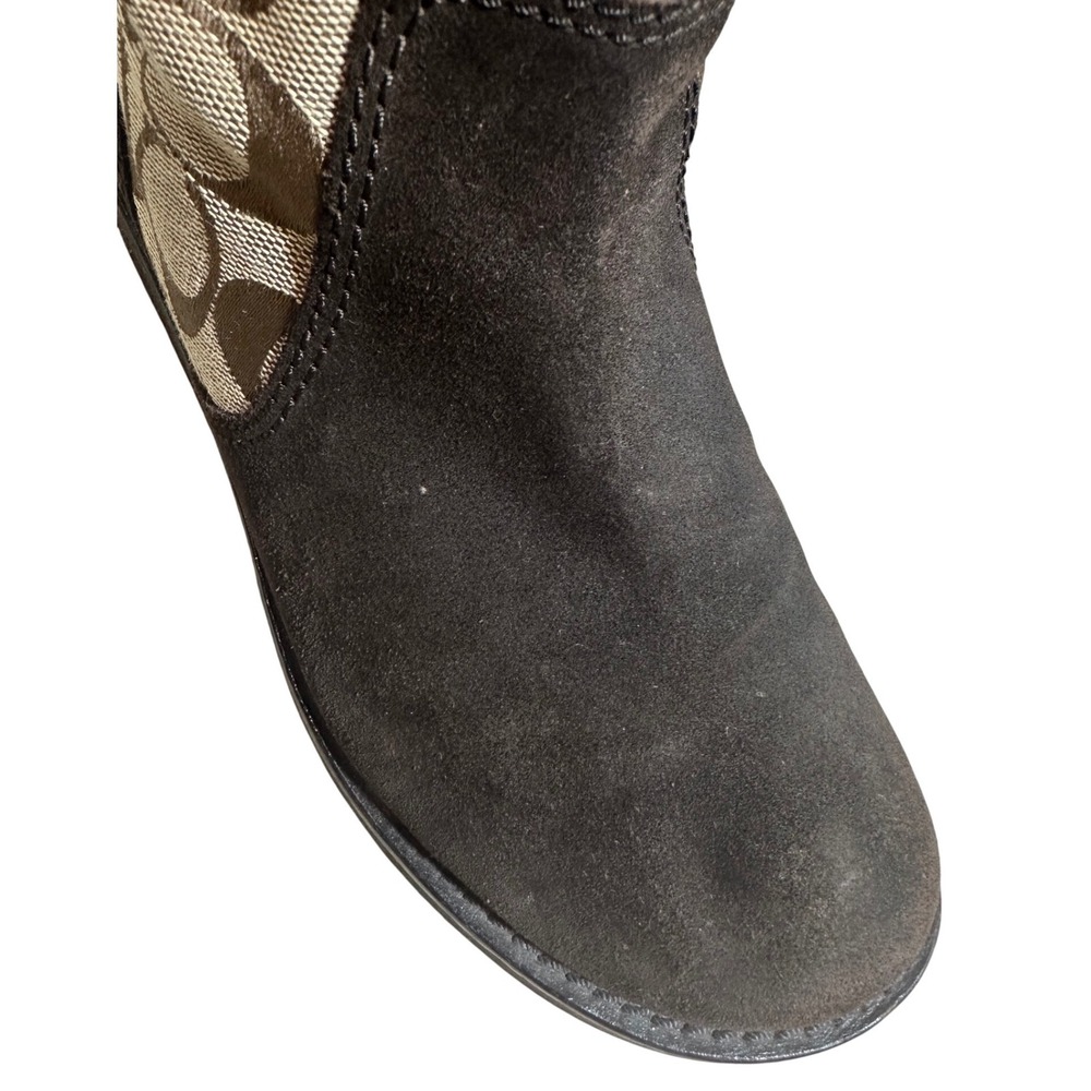 Coach Kally Signature Suede Winter Boots Women Brown Khaki Faux Fur Good 6.5 B - Picture 10 of 16